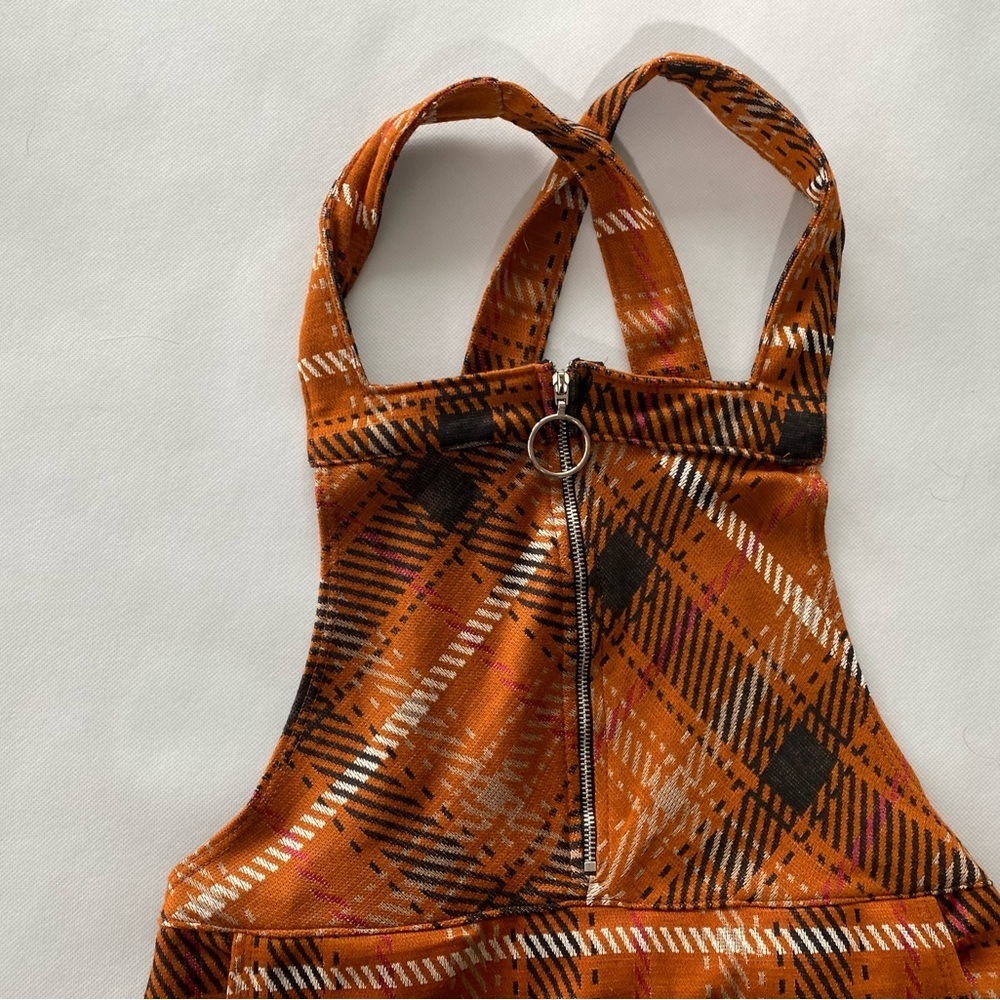 NEW- Size L Womens Honey & Sparkle Strapped Dress - Zip Front- Rust Orange Plaid - Picture 4 of 9
